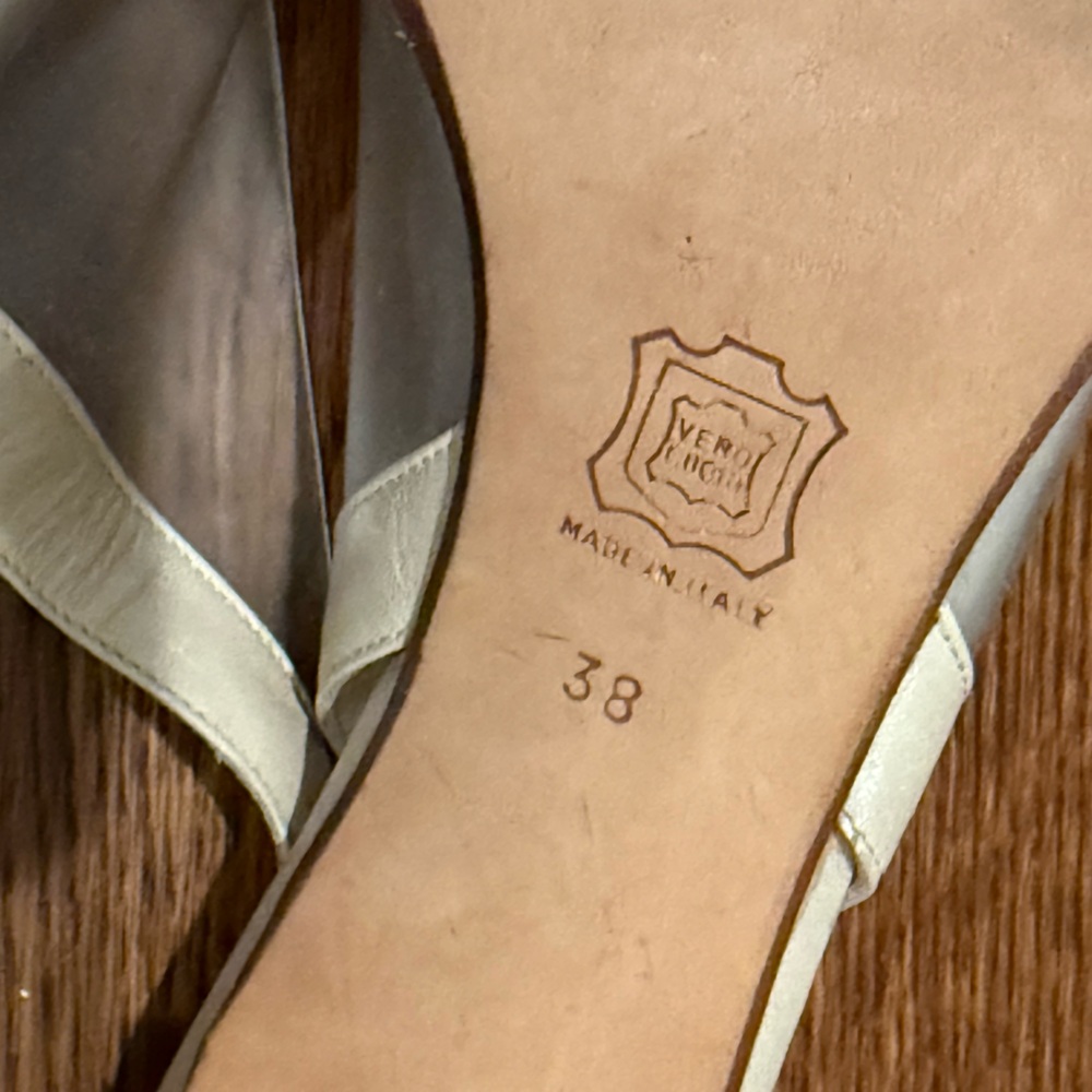 Vintage Luxury Italy Made Rene Mancini Cream Leather Slingback Heels sz 38 /US 7 - Picture 5 of 8